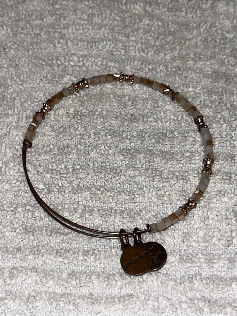 Alex and Ani Pale Pinkish Beige and Gold Beaded Expandable Bracelet